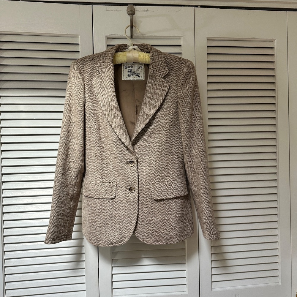 Vintage Burberrys Harris Tweed Jacket Beige Tan Small - Picture 1 of 16